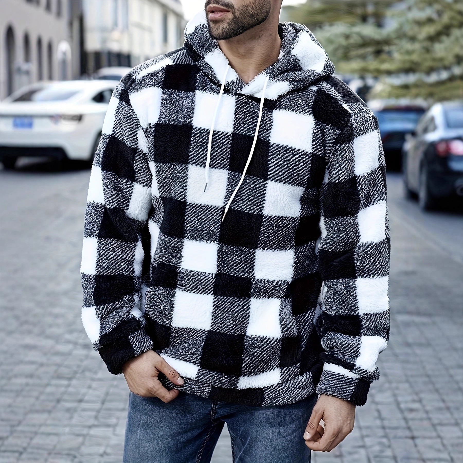 Men's Plaid Fluffy Pullover