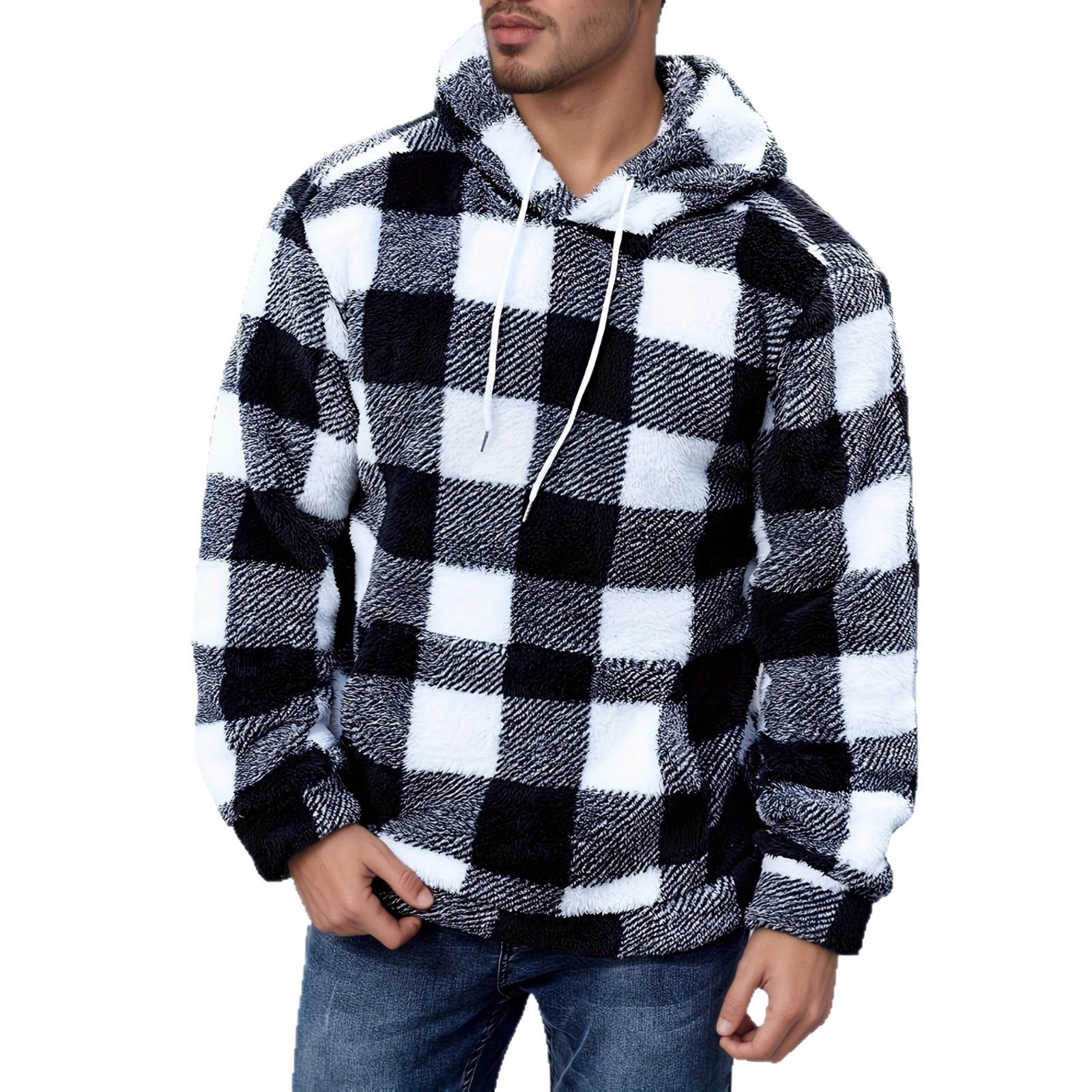 Men's Plaid Fluffy Pullover