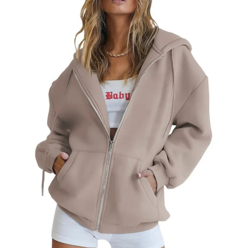 Women's Plain Cotton Zip-Up Hoodie