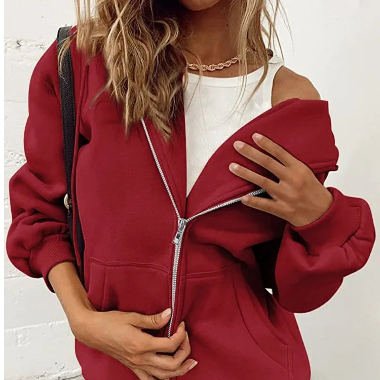 Women's Plain Cotton Zip-Up Hoodie