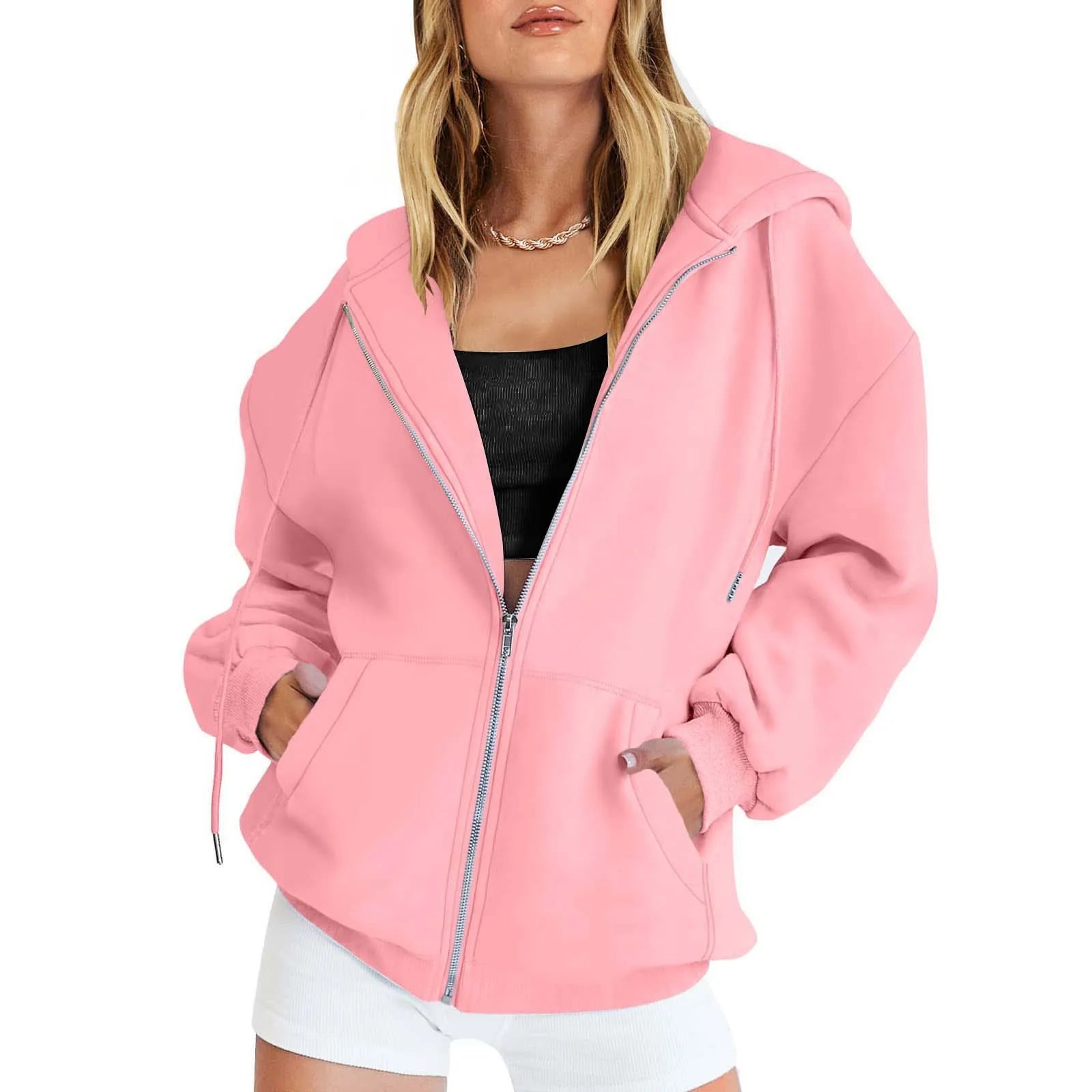 Women's Plain Cotton Zip-Up Hoodie