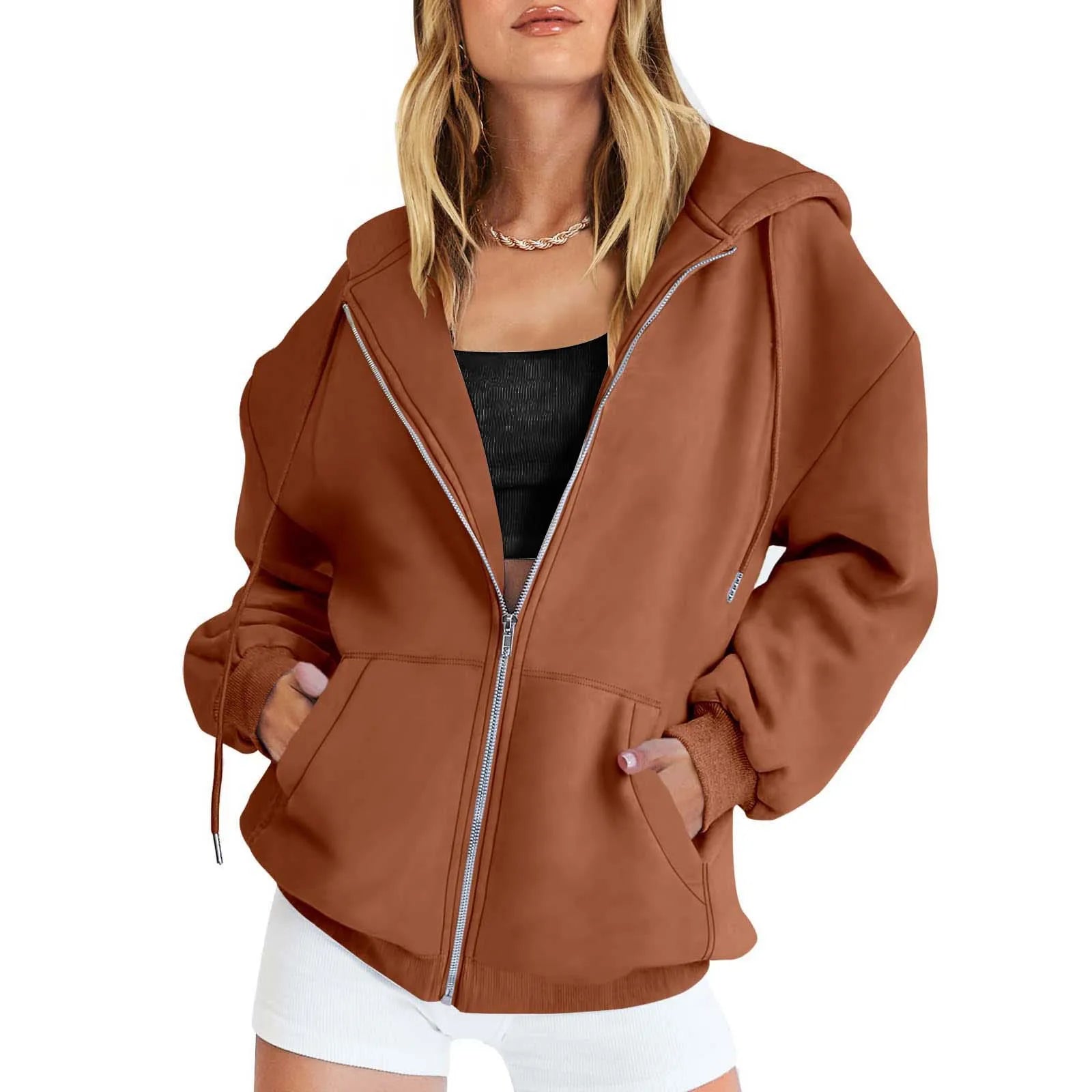 Women's Plain Cotton Zip-Up Hoodie