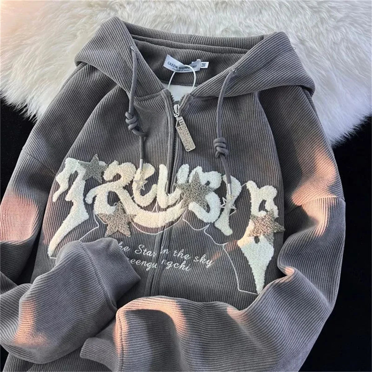 Embroidery Harajuku Zip-Up Hoodies