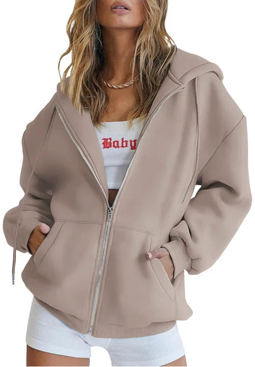 Women's Plain Cotton Zip-Up Hoodie