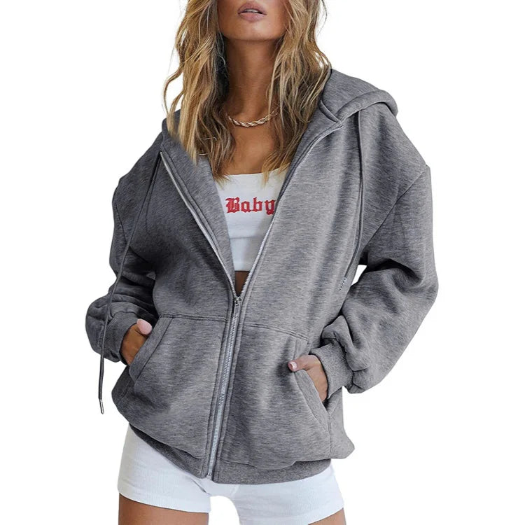 Women's Plain Cotton Zip-Up Hoodie