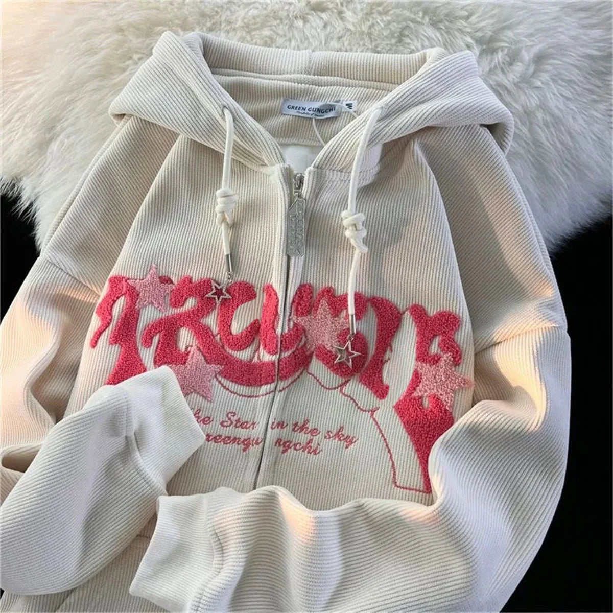 Embroidery Harajuku Zip-Up Hoodies
