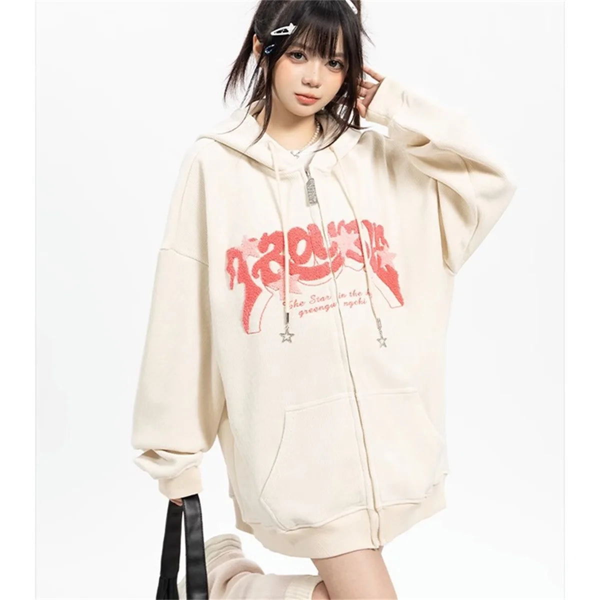 Embroidery Harajuku Zip-Up Hoodies