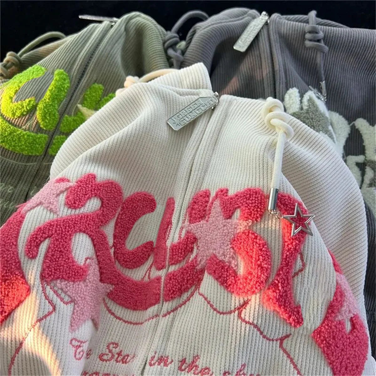 Embroidery Harajuku Zip-Up Hoodies