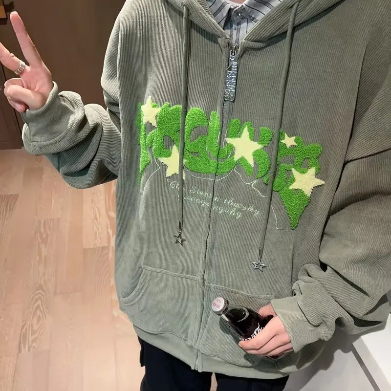 Embroidery Harajuku Zip-Up Hoodies