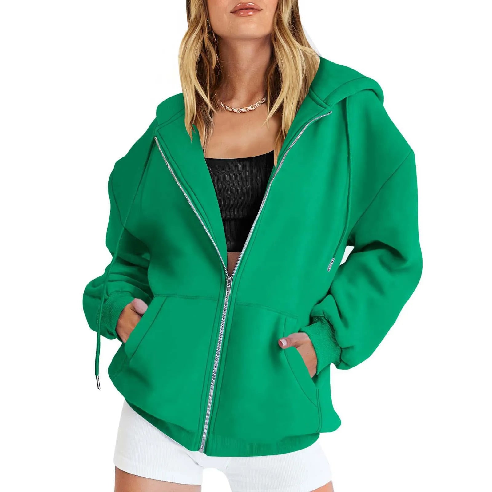 Women's Plain Cotton Zip-Up Hoodie