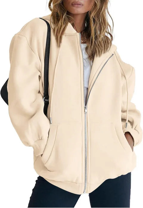 Women's Plain Cotton Zip-Up Hoodie
