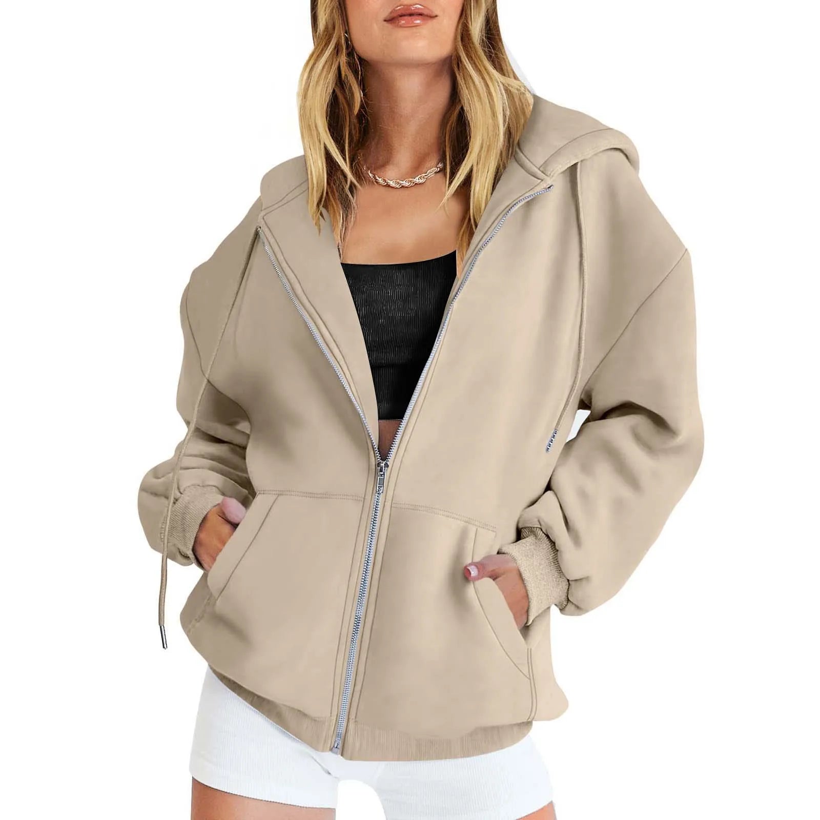 Women's Plain Cotton Zip-Up Hoodie