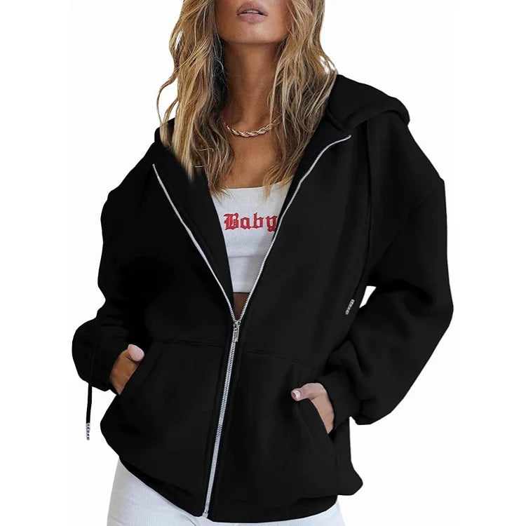 Women's Plain Cotton Zip-Up Hoodie