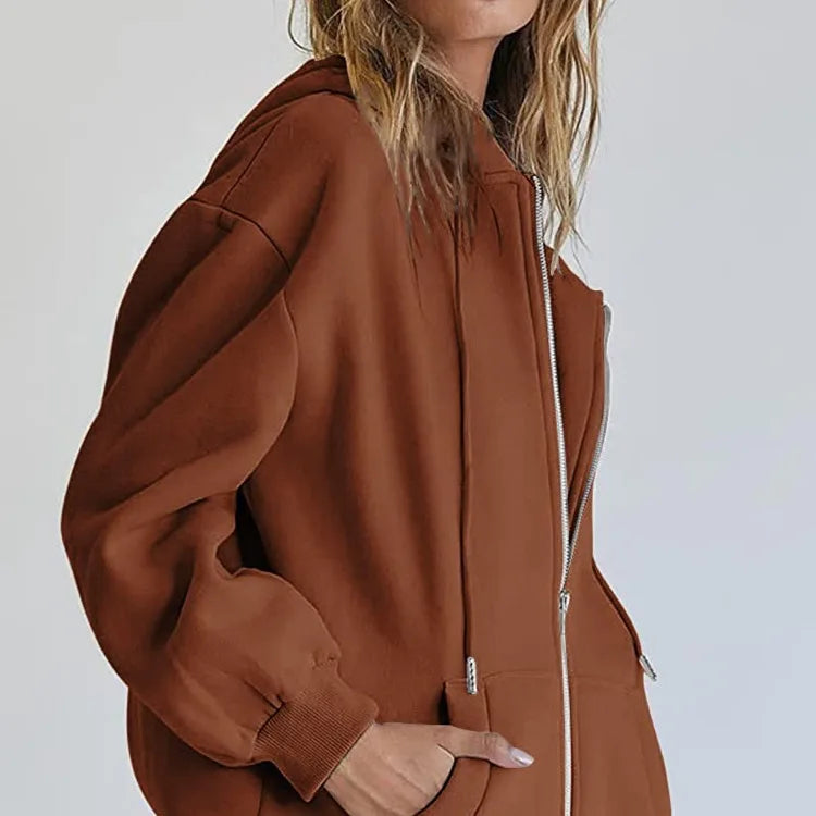 Women's Plain Cotton Zip-Up Hoodie