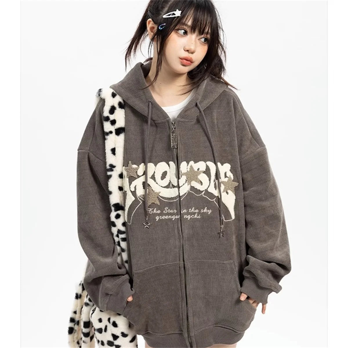Embroidery Harajuku Zip-Up Hoodies