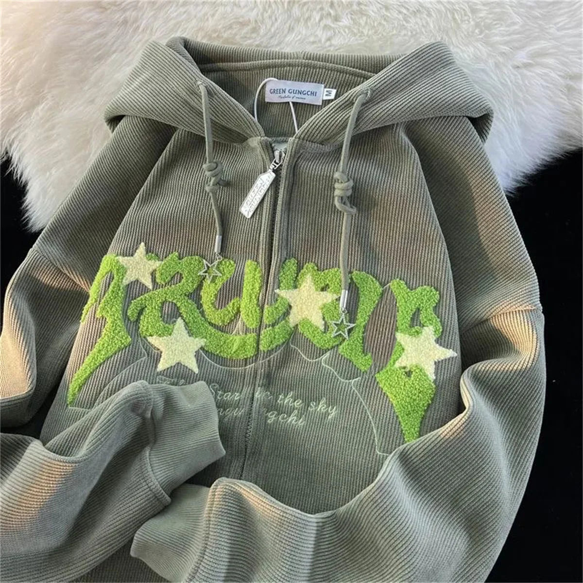 Embroidery Harajuku Zip-Up Hoodies