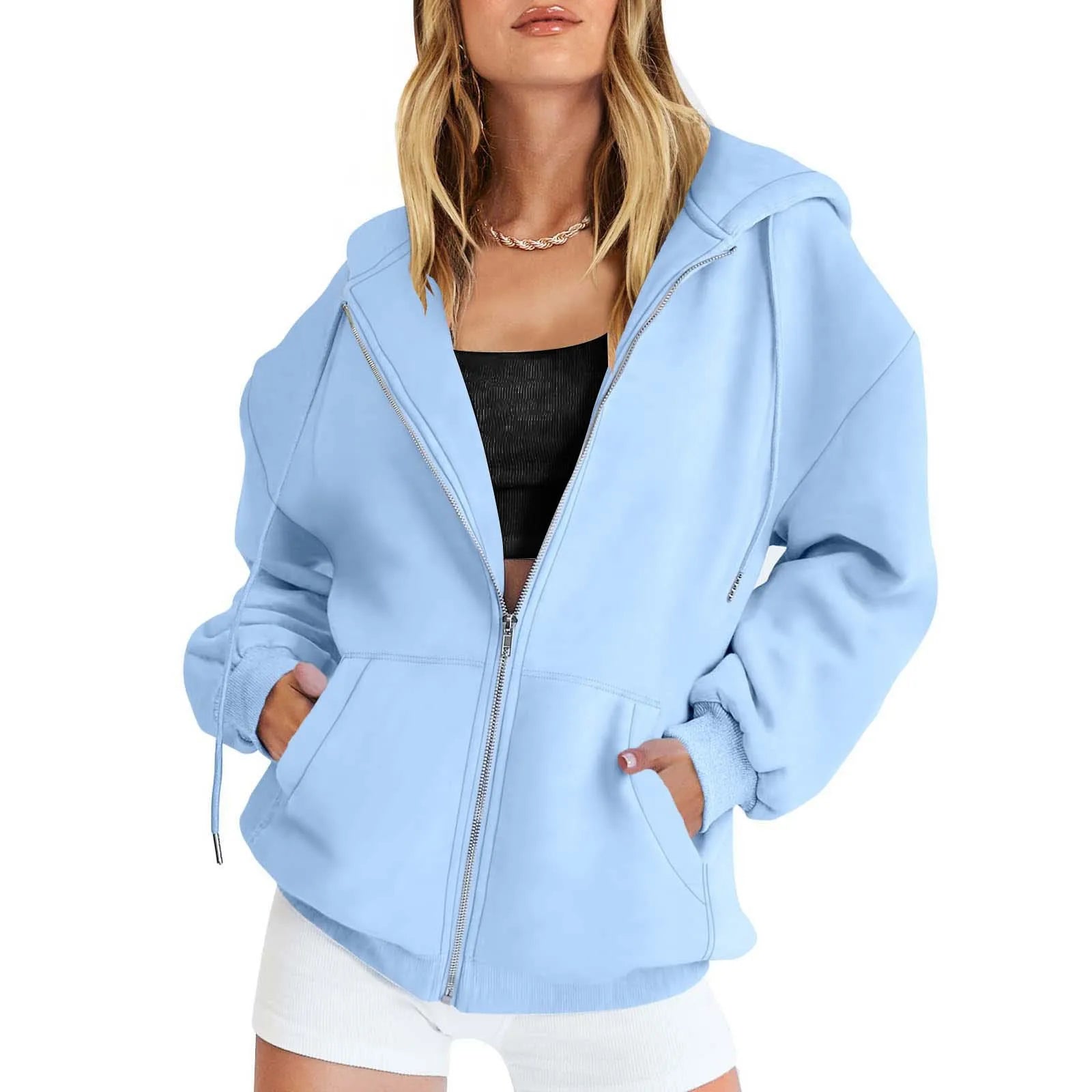 Women's Plain Cotton Zip-Up Hoodie