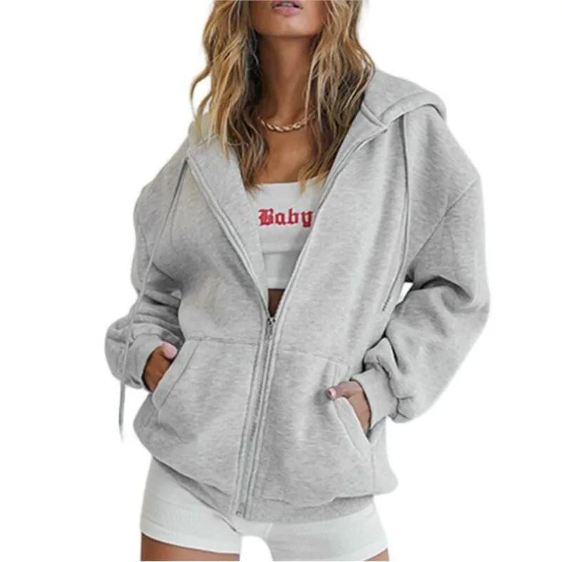 Women's Plain Cotton Zip-Up Hoodie