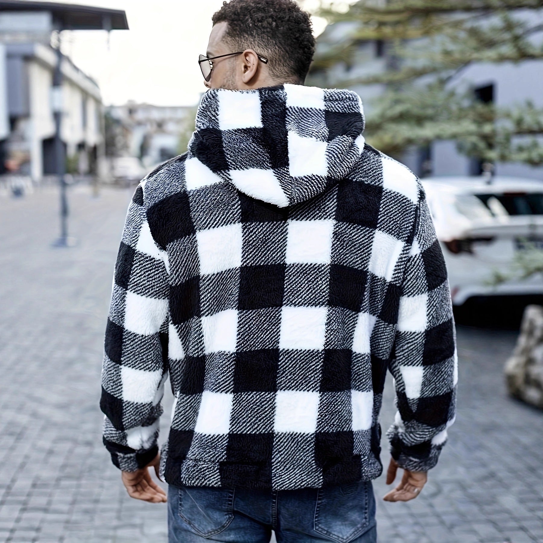 Men's Plaid Fluffy Pullover