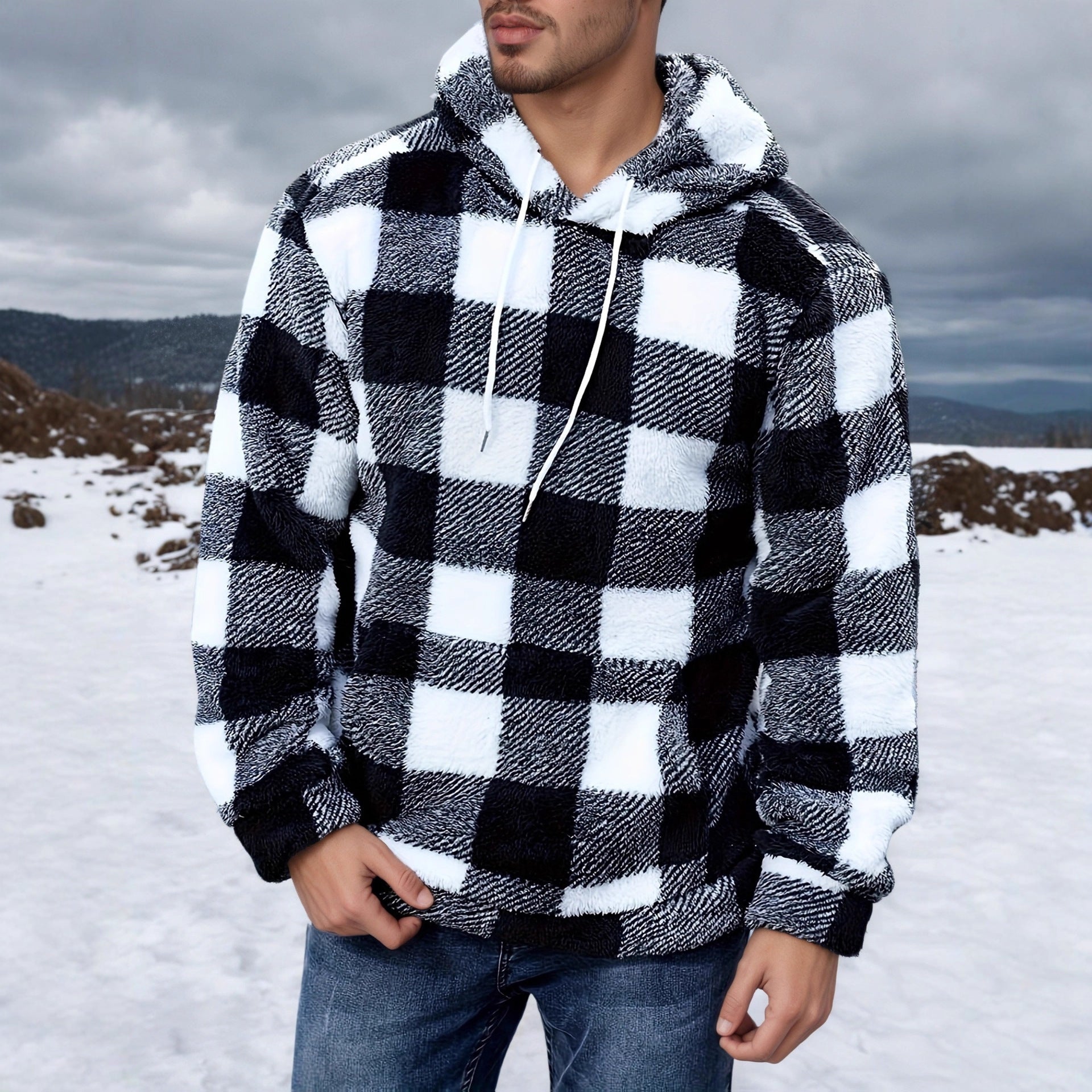 Men's Plaid Fluffy Pullover